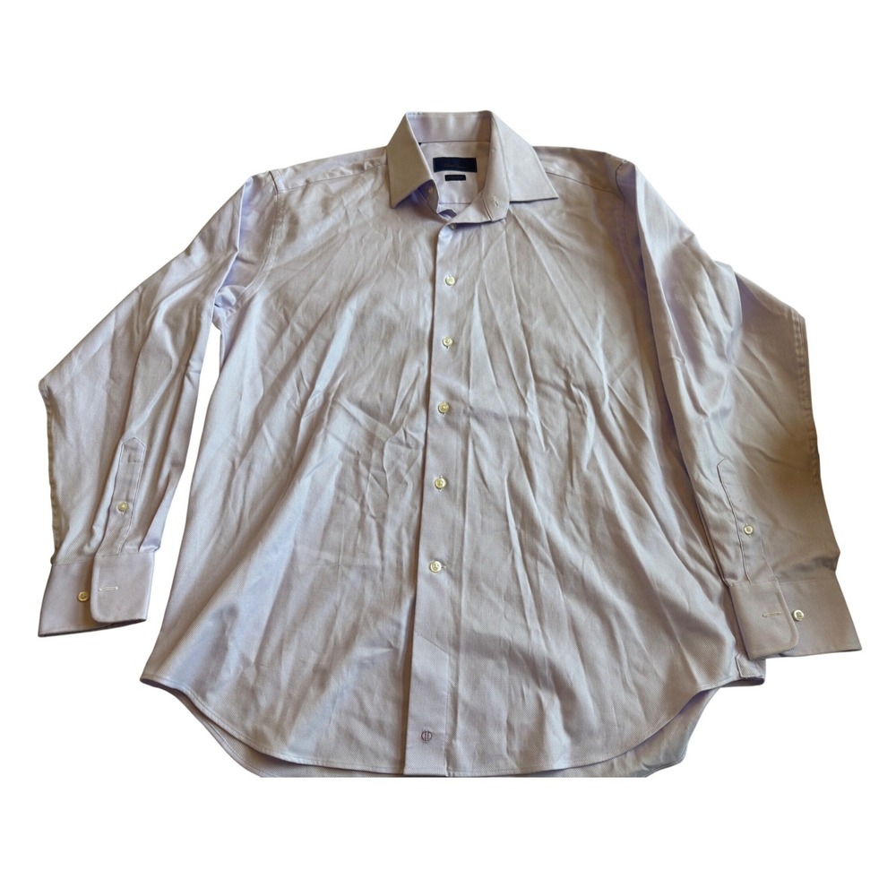 David Donahue Mens Button Dress Shirt 16.5 34/35 Purple Regular Fit Work Career